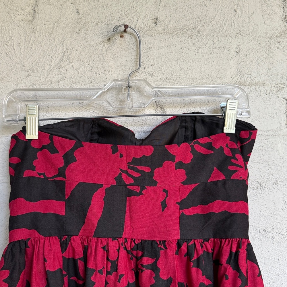 Anthropologie Tibi Sweetheart Neck Red/Black Floral Strapless Midi Dress Size 4 - Picture 7 of 14